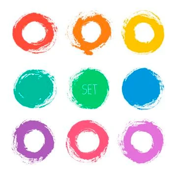 Set of vector round grunge frames. Hand drawn design elements. Abstract ink Stock Illustration