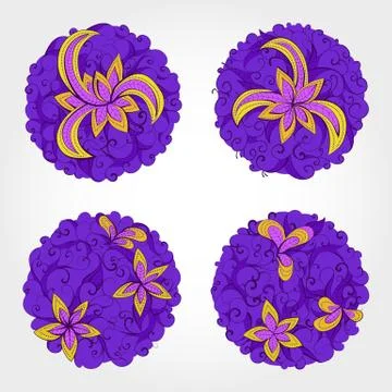 Set of vector round patterns with floral elements for your design. 库存插图