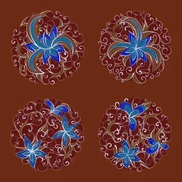 Set of vector round patterns with floral elements for your design. 库存插图