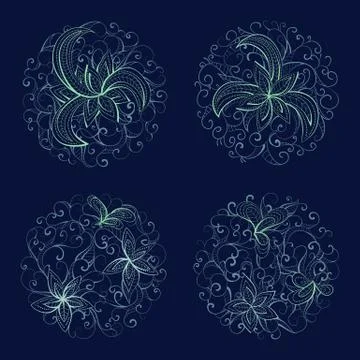 Set of vector round patterns with floral elements for your design. 库存插图