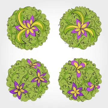 Set of vector round patterns with floral elements for your design. Stock Illustration