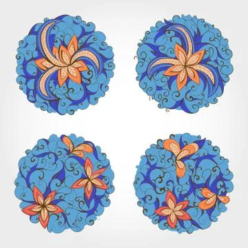 Set of vector round patterns with floral elements for your design. Stock Illustration