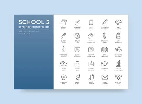 Set of Vector School Icons Illustration can be used as Logo or Icon in premiu Stock Illustration