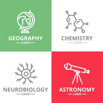 Set of vector science and research logo or insignia, emblems, labels and badge Stock Illustration