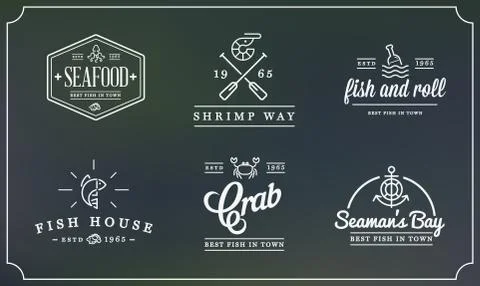 Set of Vector Sea Food Elements and Sea Signs Illustration can be used as Log Stock Illustration