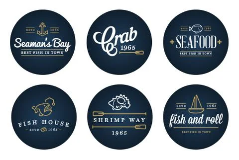 Set of Vector Sea Food Elements and Sea Signs Illustration can be used as Log Stock Illustration