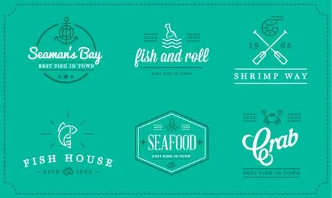 Set of Vector Sea Food Elements and Sea Signs Illustration can be used as Log Stock Illustration