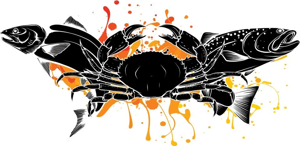 Set of vector seafood and fish. Cartoon flat vector Illustration Stock Illustration