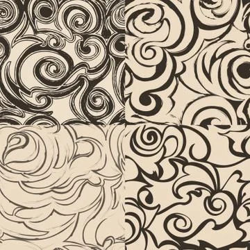 Set of vector seamless abstract patterns in beige colors. 스톡 일러스트