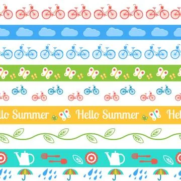 Set of vector seamless borders. Hello summer. Stock Illustration