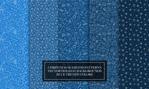 Set of vector seamless christmas patterns - hand drawn design. Stylish drawing Stock Illustration