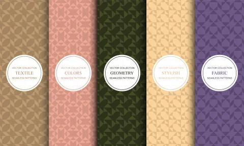 Set of vector seamless colorful patterns with geometric shapes. Elegant Иллюстрация