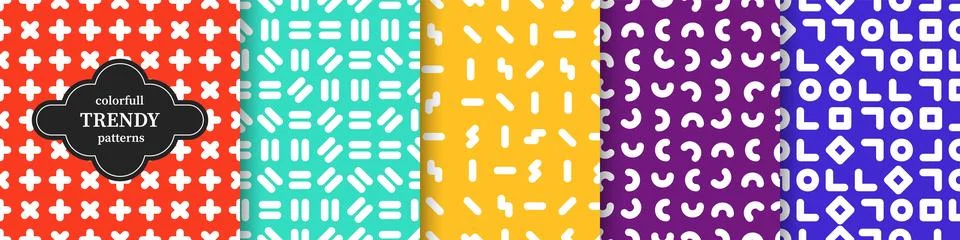 Set of vector seamless colorful patterns. Creative unusual textile prints with Stockillustratie