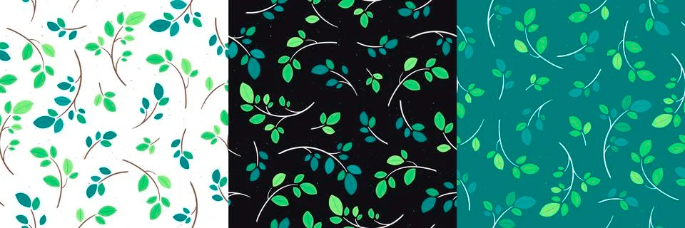 Set of vector seamless flat leaf pattern. Repeating leaf on branch Illustrazione stock