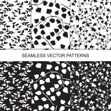 Set of vector seamless floral pattern with leaves and branches Illustrazione stock