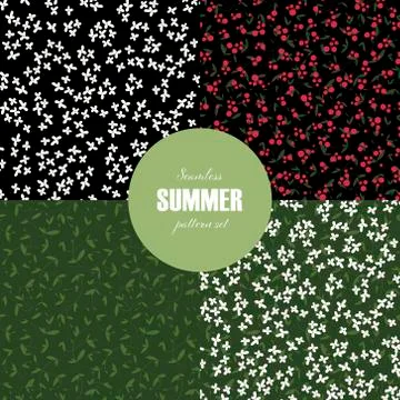 Set of vector seamless flower pattern template. Stock Illustration