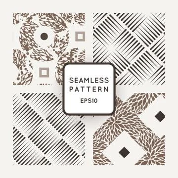 Set of vector seamless geometric and floral patterns Stock Illustration