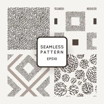 Set of vector seamless geometric and floral patterns Stock Illustration