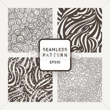 Set of vector seamless geometric and floral patterns Stock Illustration