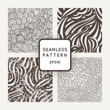 Set of vector seamless geometric and floral patterns Stock Illustration