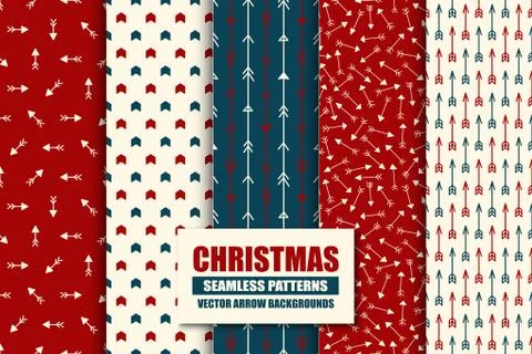Set of vector seamless geometric arrow patterns - xmas endless design. Christmas Illustrazione stock