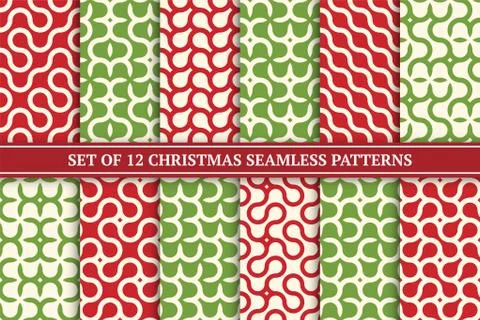 Set of vector seamless geometric colorful patterns. Christmas bright endless Stock Illustration
