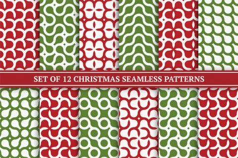 Set of vector seamless geometric colorful patterns. Christmas bright endless 스톡 일러스트