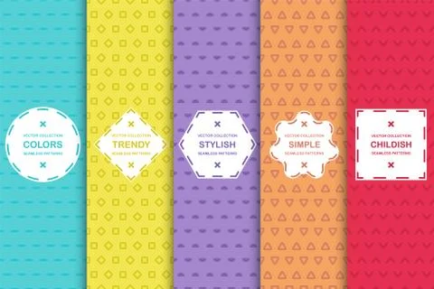 Set of vector seamless geometric patterns - colorful minimalistic design. Bright Иллюстрация