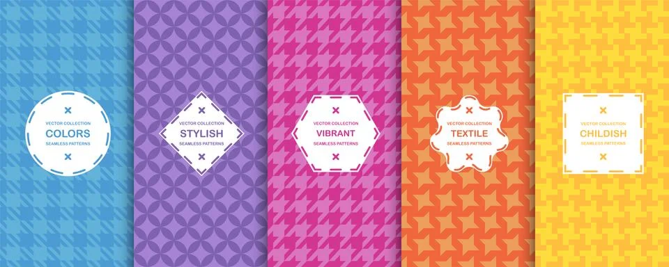 Set of vector seamless geometric patterns, cloth texture -  vibrant desig Illustrazione stock