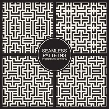 Set of vector seamless geometric patterns. Monochrome striped textures 스톡 일러스트
