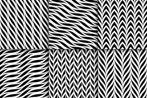 Set of vector seamless geometric patterns. Weave striped black and white Stock Illustration