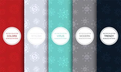 Set of vector seamless geometric virus patterns - colorful design. Trendy 스톡 일러스트