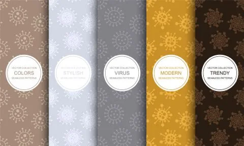 Set of vector seamless geometric virus patterns - colorful design. Trendy Illustrazione stock