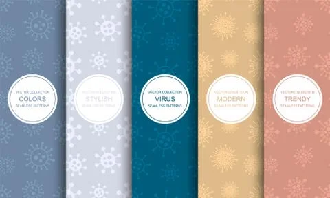 Set of vector seamless geometric virus patterns - colorful design. Trendy イラスト素材