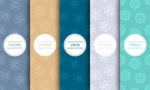 Set of vector seamless geometric virus patterns - colorful design. Trendy Illustrazione stock