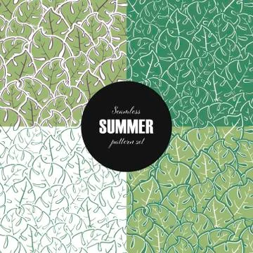 Set of vector seamless leaf pattern template 스톡 일러스트