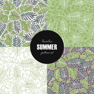 Set of vector seamless leaf pattern template. Illustrazione stock