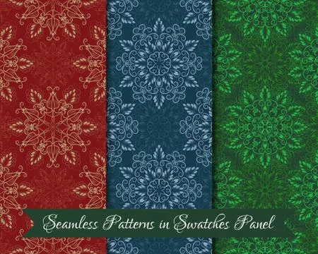 Set of Vector Seamless Mandala Patterns Stock Illustration