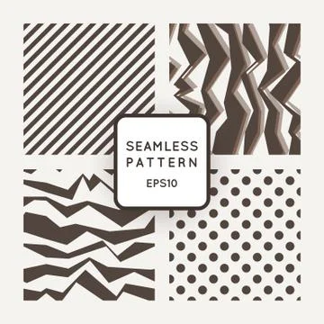 Set of vector seamless monochromatic patterns with broken lines Stock Illustration