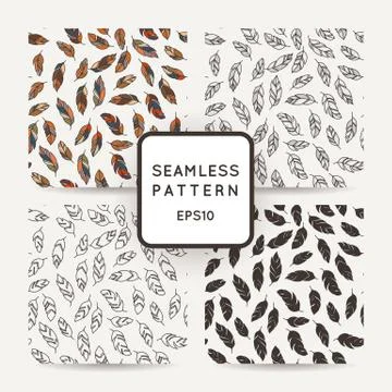 Set of vector seamless pattern of feathers. Doodle. Zentangle Stock Illustration