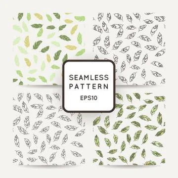 Set of vector seamless pattern of feathers. Doodle. Zentangle Stock Illustration