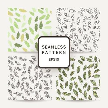 Set of vector seamless pattern of feathers. Doodle. Zentangle Stock Illustration