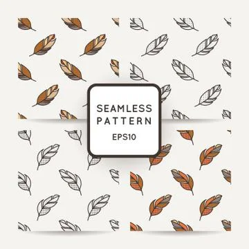 Set of vector seamless pattern of feathers. Doodle. Zentangle Stock Illustration