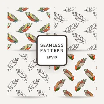 Set of vector seamless pattern of feathers. Doodle. Zentangle Stock Illustration