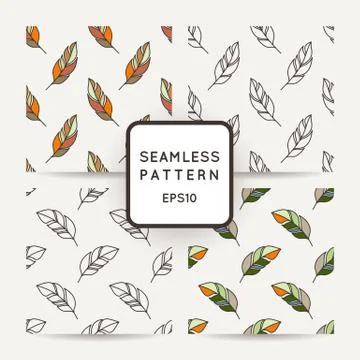 Set of vector seamless pattern of feathers. Doodle. Zentangle Stock Illustration