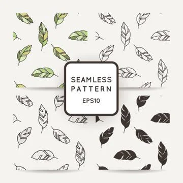 Set of vector seamless pattern of feathers. Doodle. Zentangle Stock Illustration
