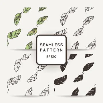 Set of vector seamless pattern of feathers. Doodle. Zentangle Stock Illustration