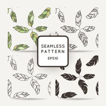 Set of vector seamless pattern of feathers. Doodle. Zentangle 스톡 일러스트