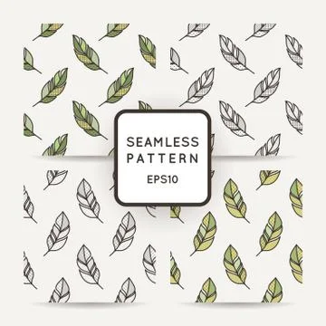 Set of vector seamless pattern of feathers. Doodle. Zentangle Illustrazione stock