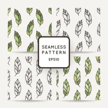 Set of vector seamless pattern of feathers. Doodle. Zentangle Stock Illustration